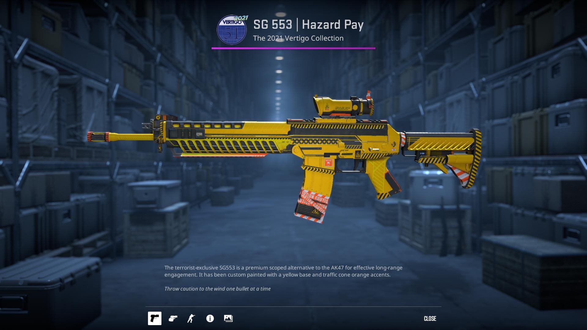 SG 553 Hazard Pay skin with a yellow base and traffic cone orange accents.