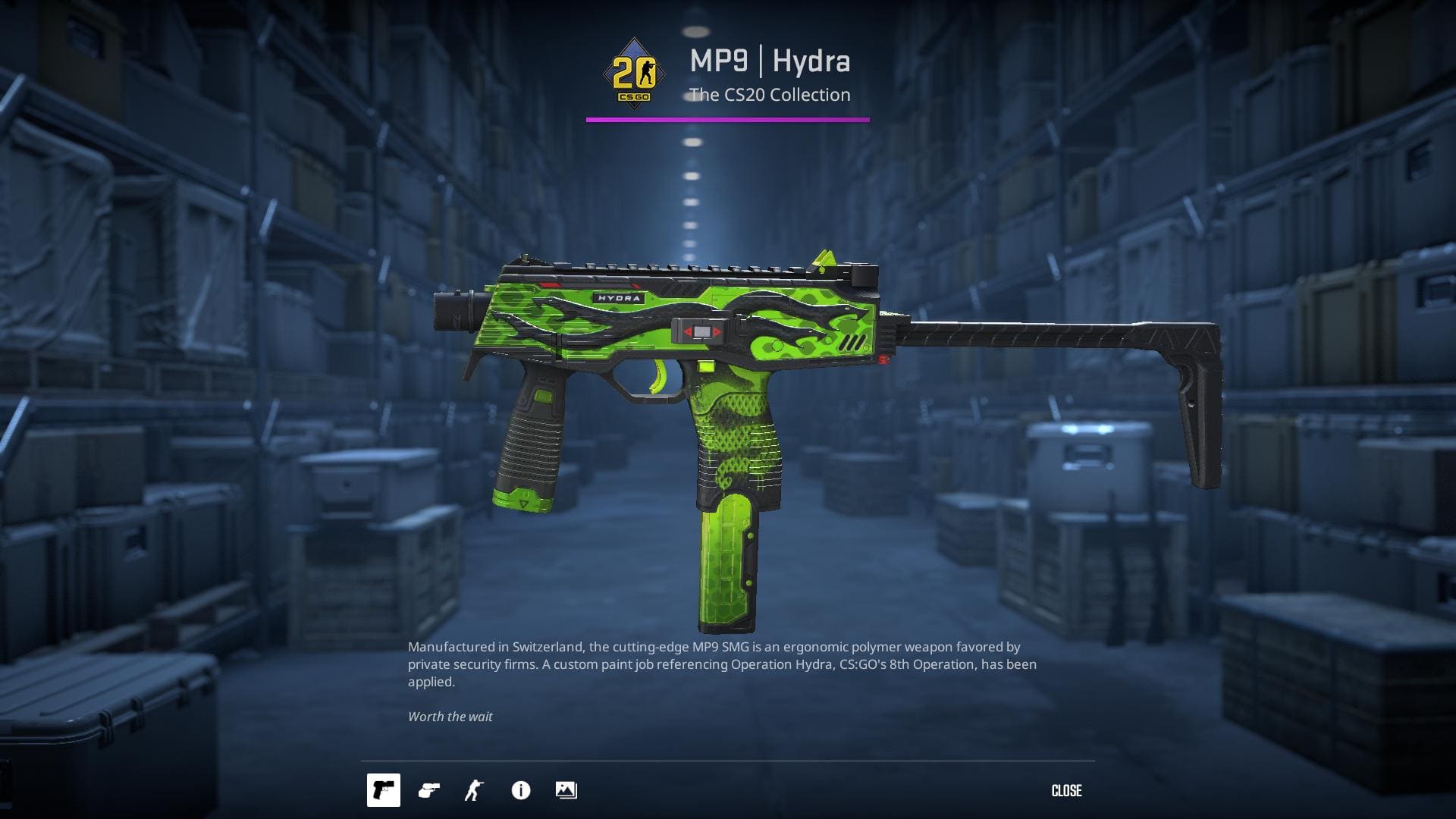 MP9 Hydra skin with green and black design.