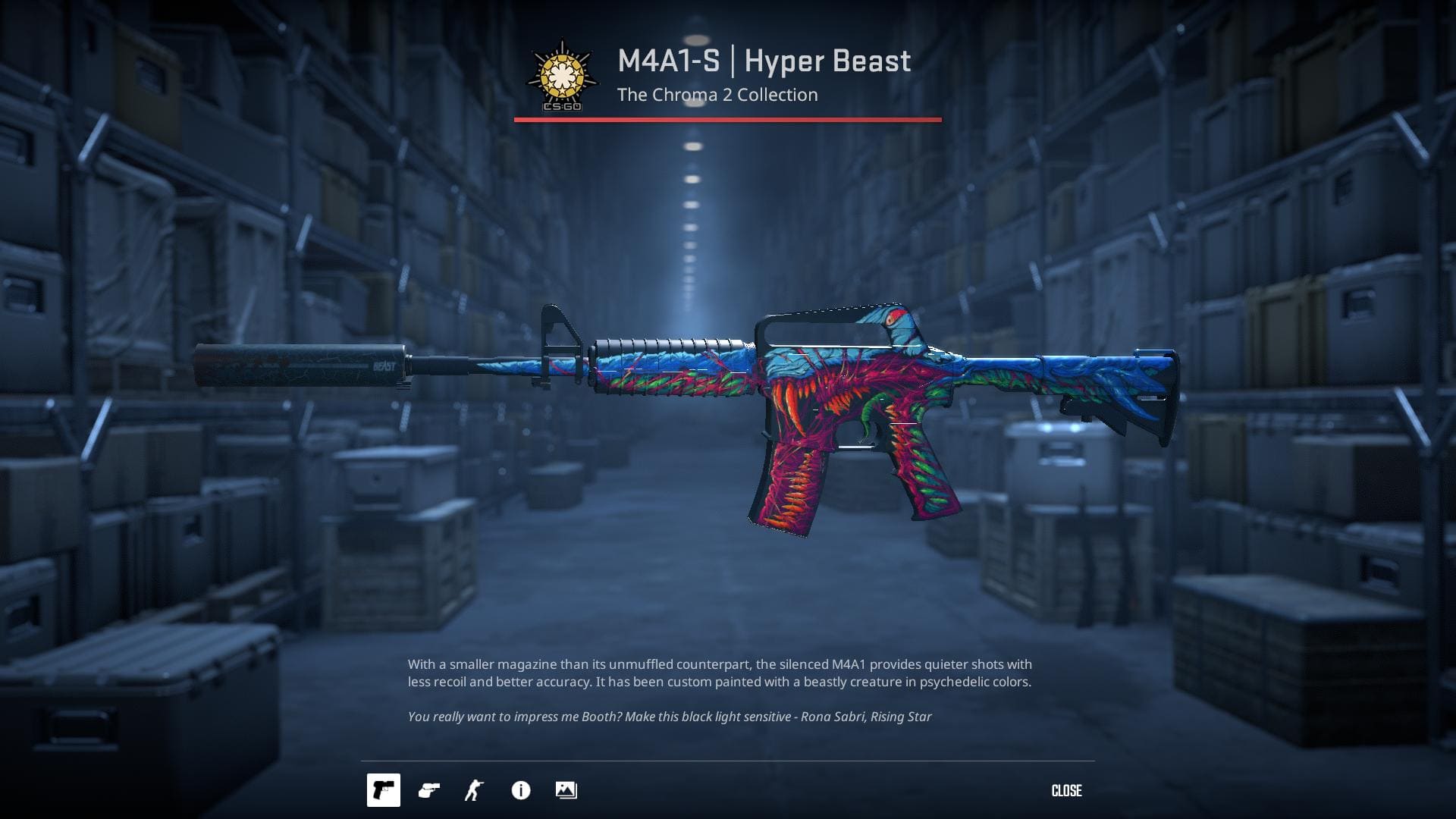 M4A1-S Hyper Beast rifle skin with a beastly creature in psychedelic colors.