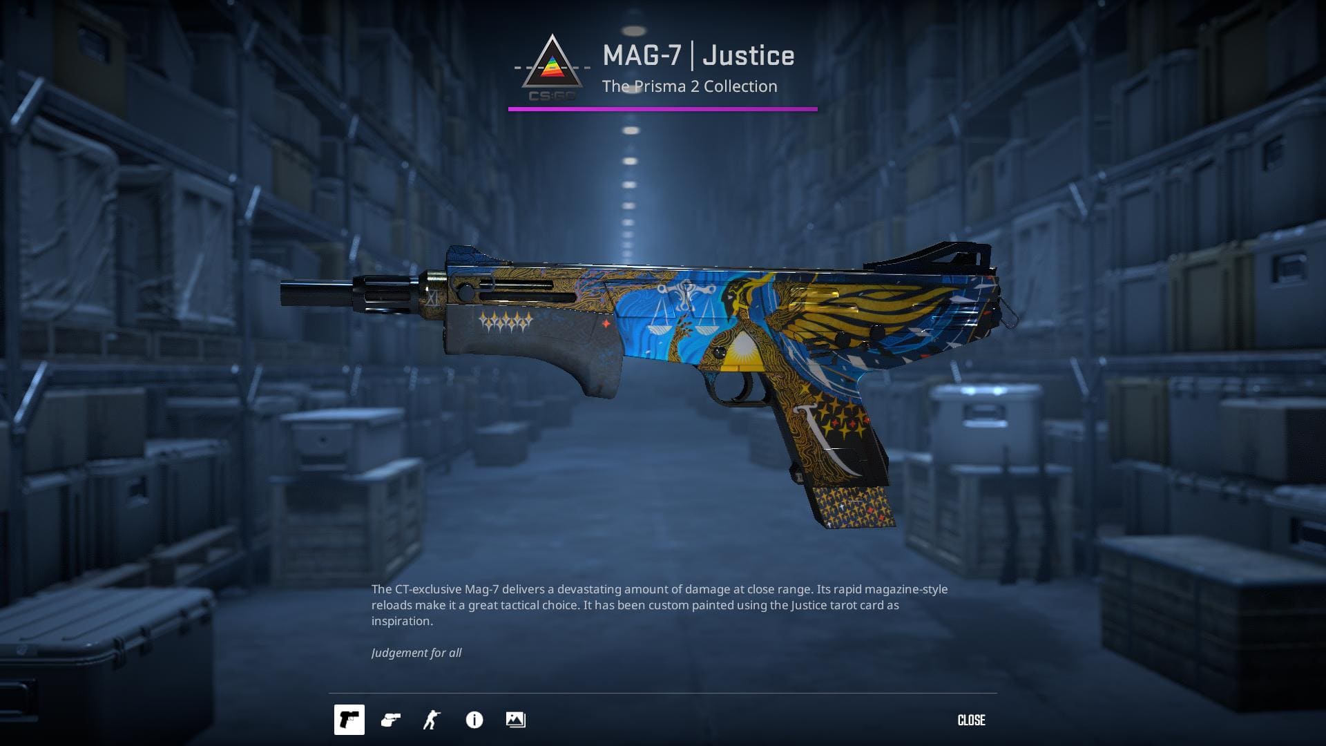 MAG-7 Justice skin with a Justice tarot card design.