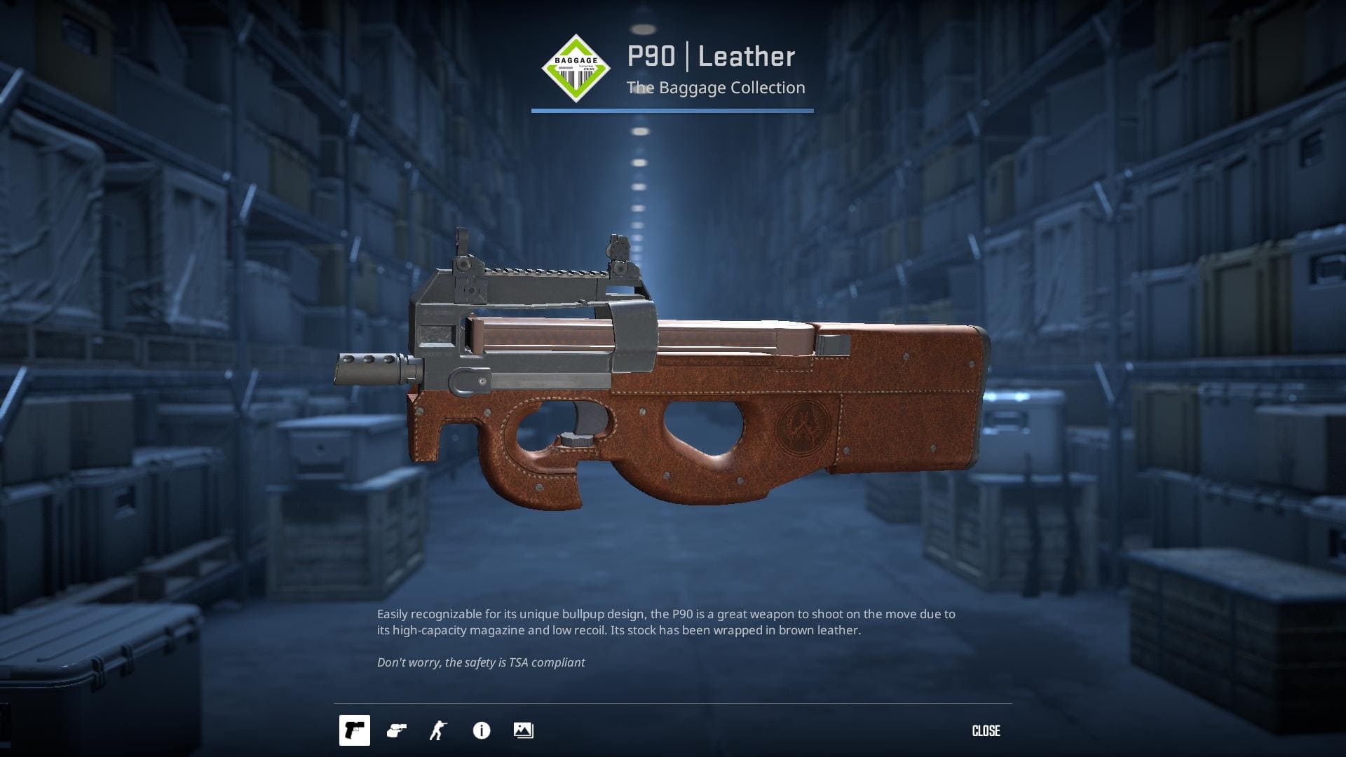 P90 Leather skin wrapped in brown leather.