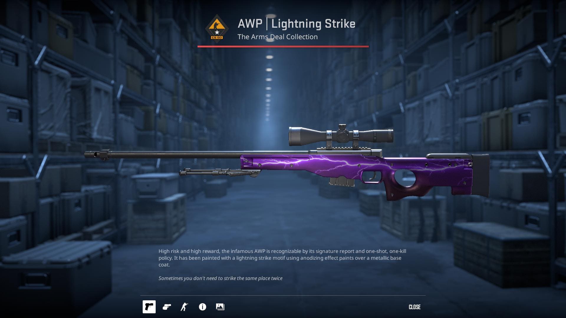 AWP Lightning Strike skin from the Arms Deal Collection in Counter-Strike 2.