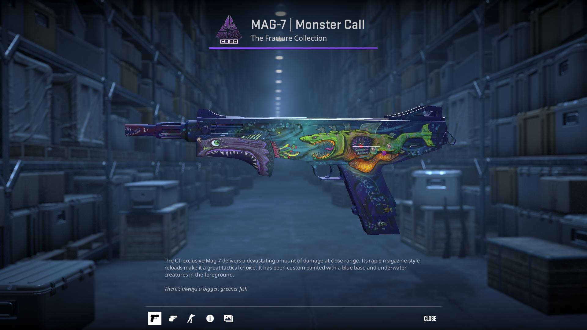 MAG-7 Monster Call skin with a blue base and underwater creatures in the foreground.