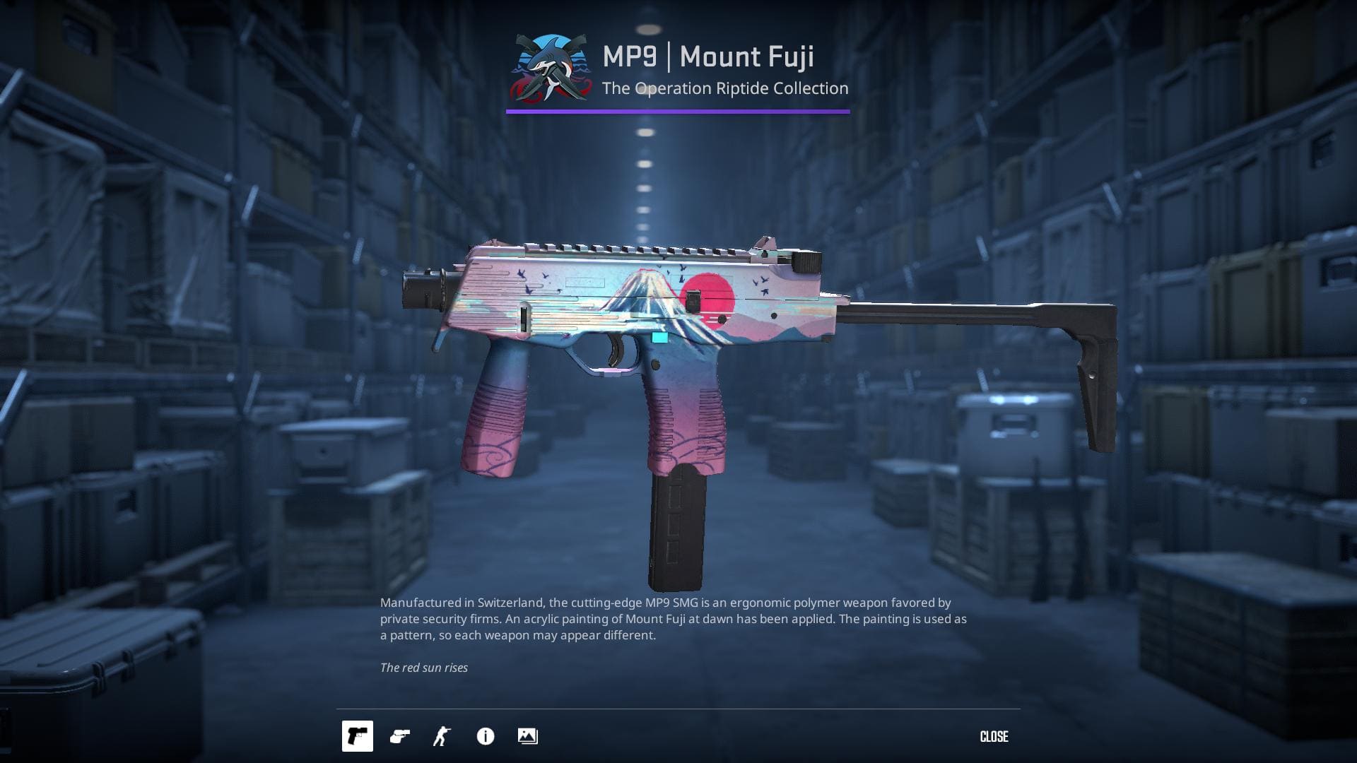 MP9 Mount Fuji skin with pink and blue design.