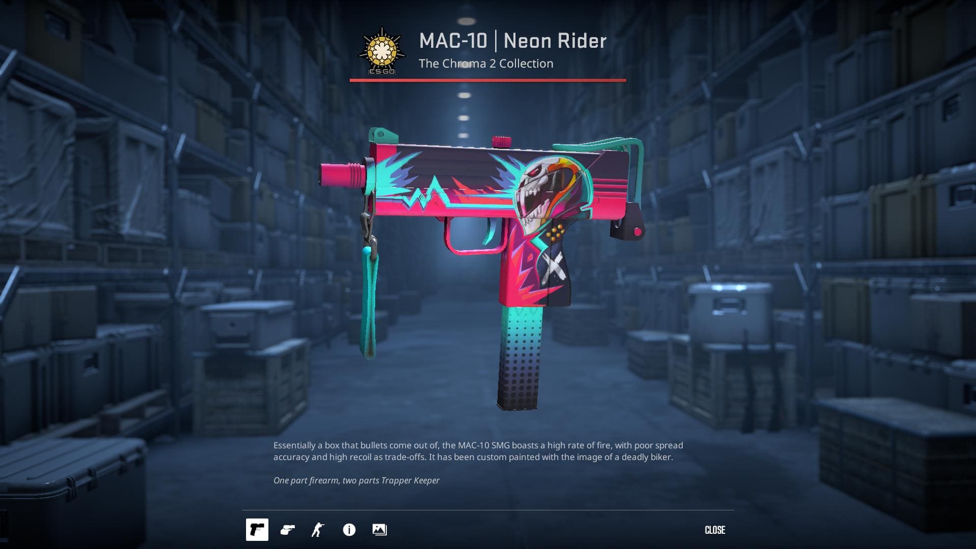 MAC-10 Neon Rider skin from the Chroma 2 Collection in Counter-Strike 2.