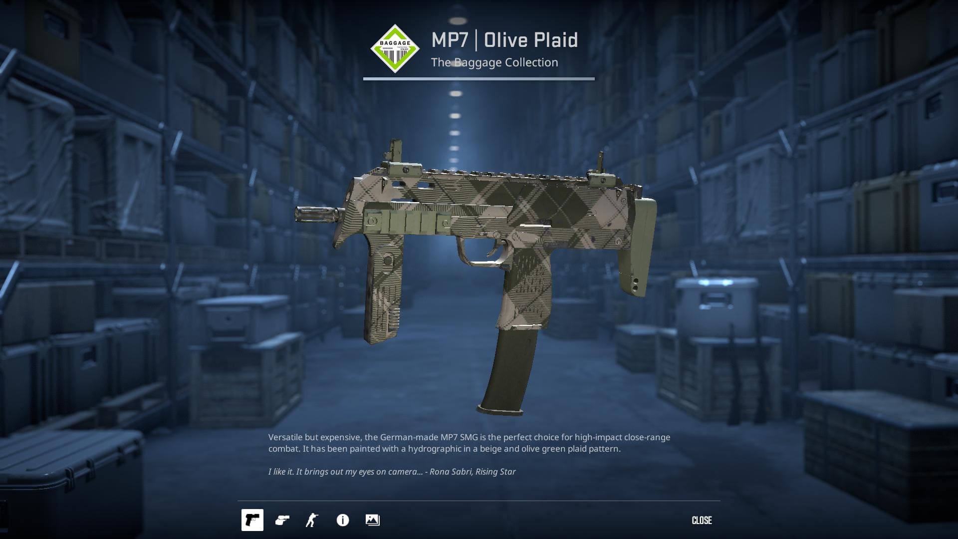 An MP7 submachine gun with a beige and olive green plaid pattern.