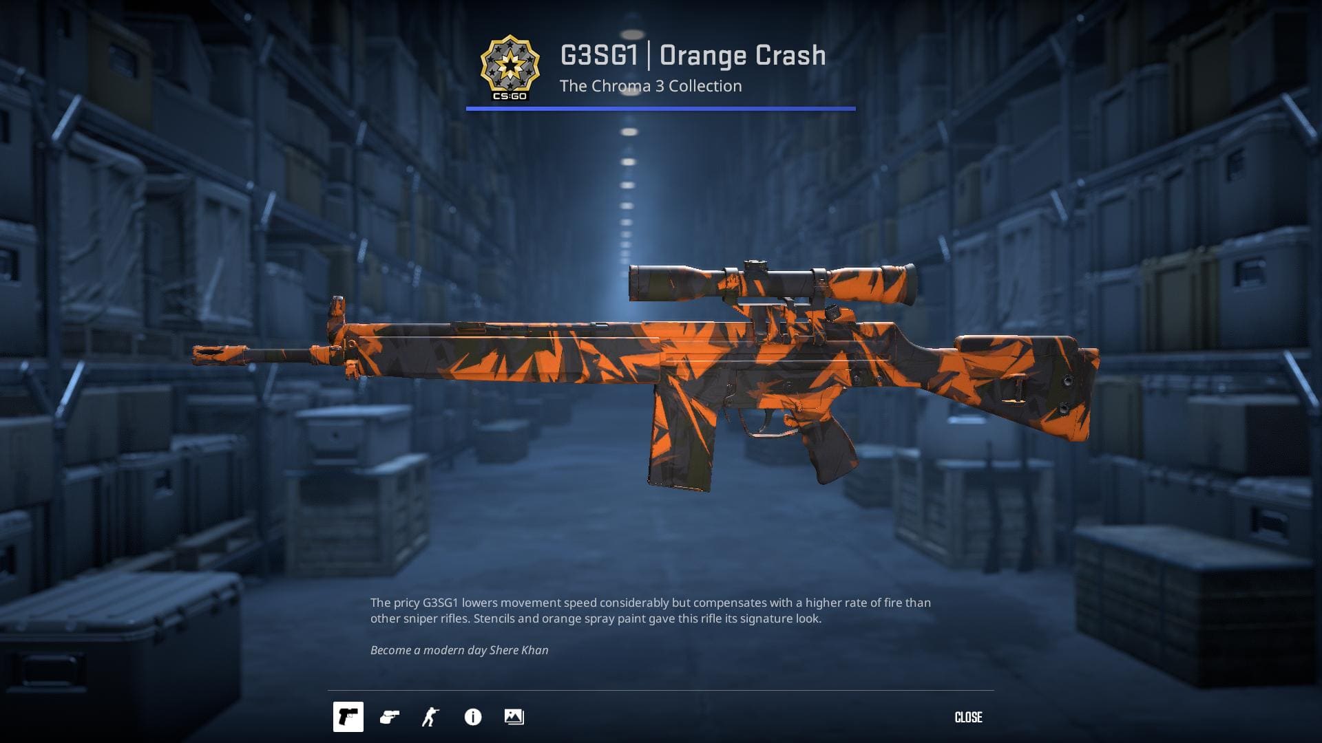 G3SG1 Orange Crash rifle skin with bold orange and black stencils and spray paint.