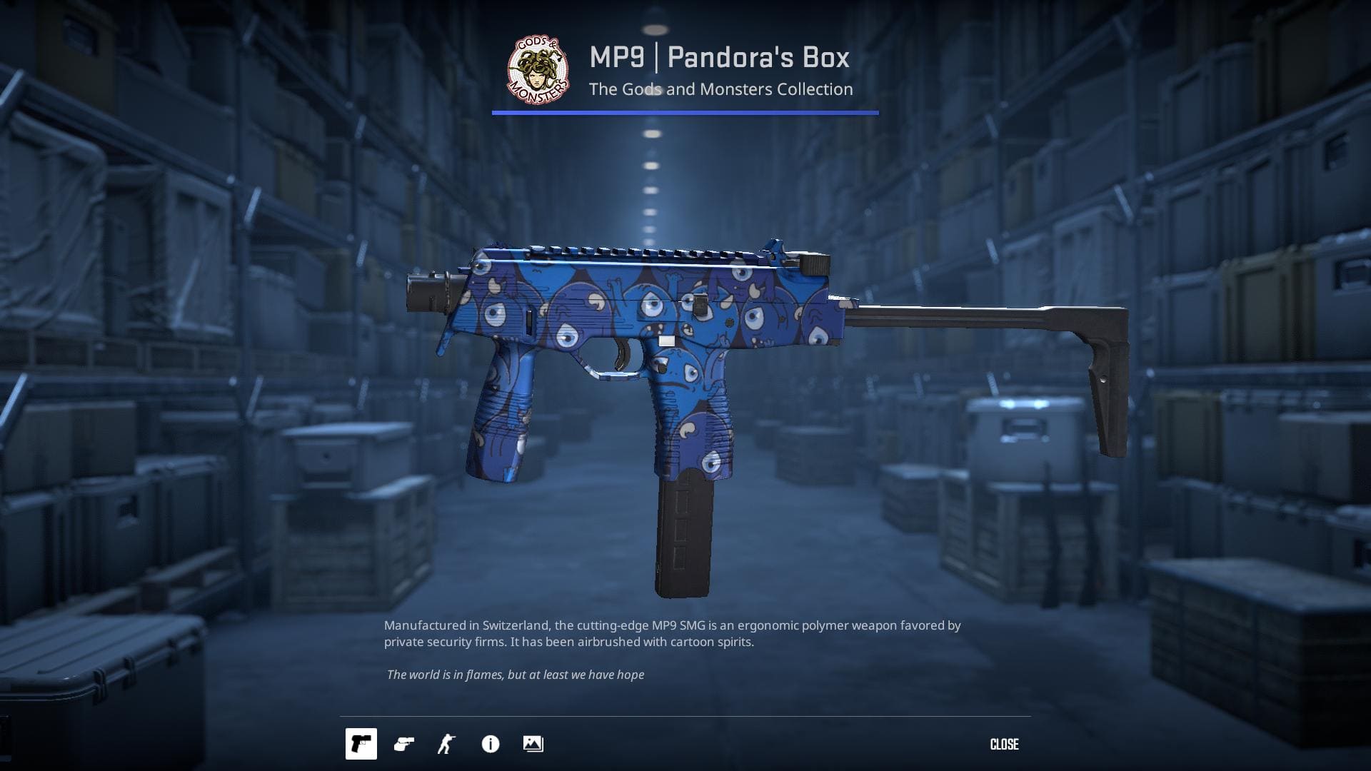 MP9 Pandora's Box skin with blue and white design.