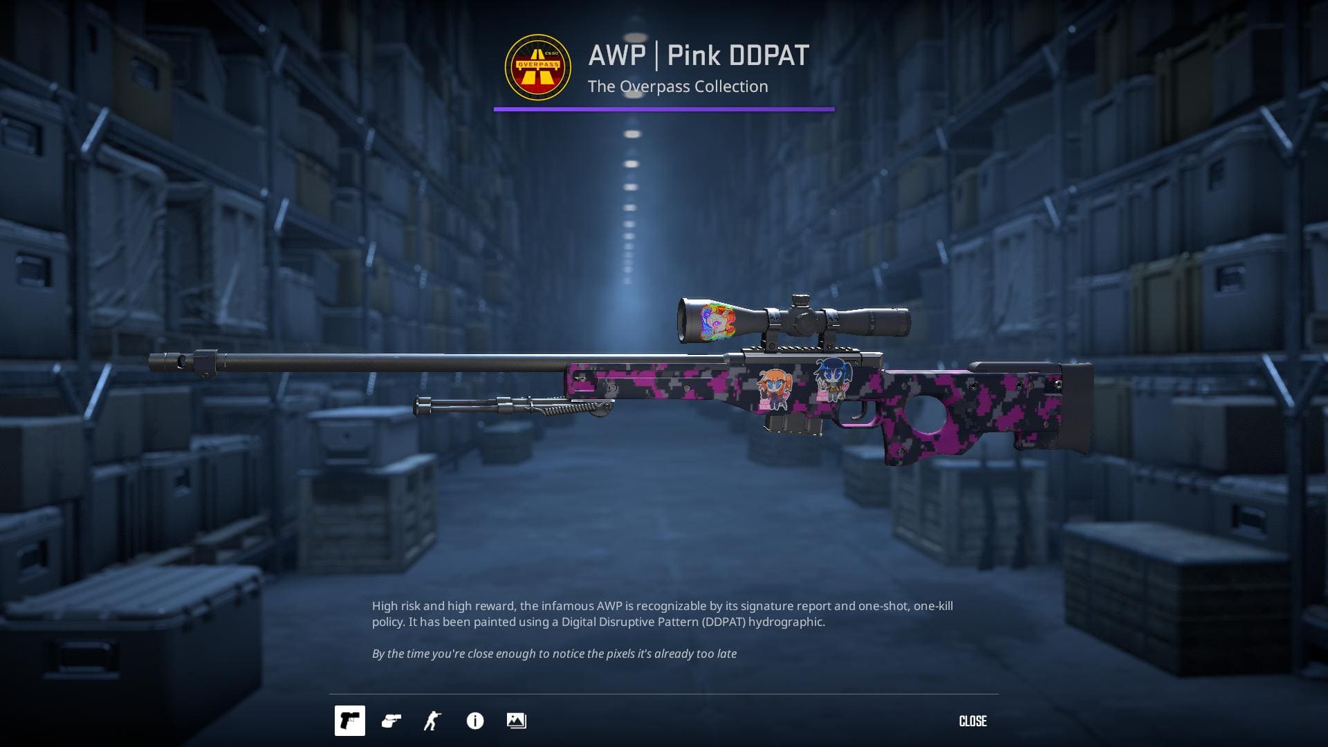 AWP Pink DDPAT skin from the Overpass Collection in Counter-Strike 2.