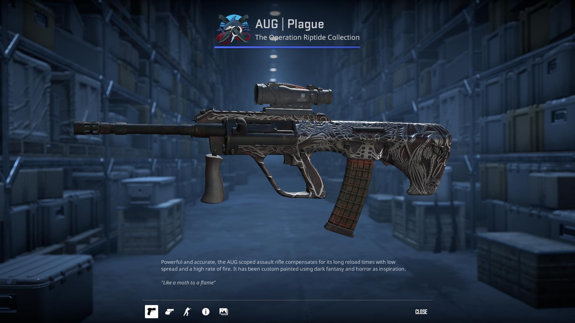 AUG Plague skin from Counter-Strike 2, showcasing a dark fantasy and horror-inspired design.