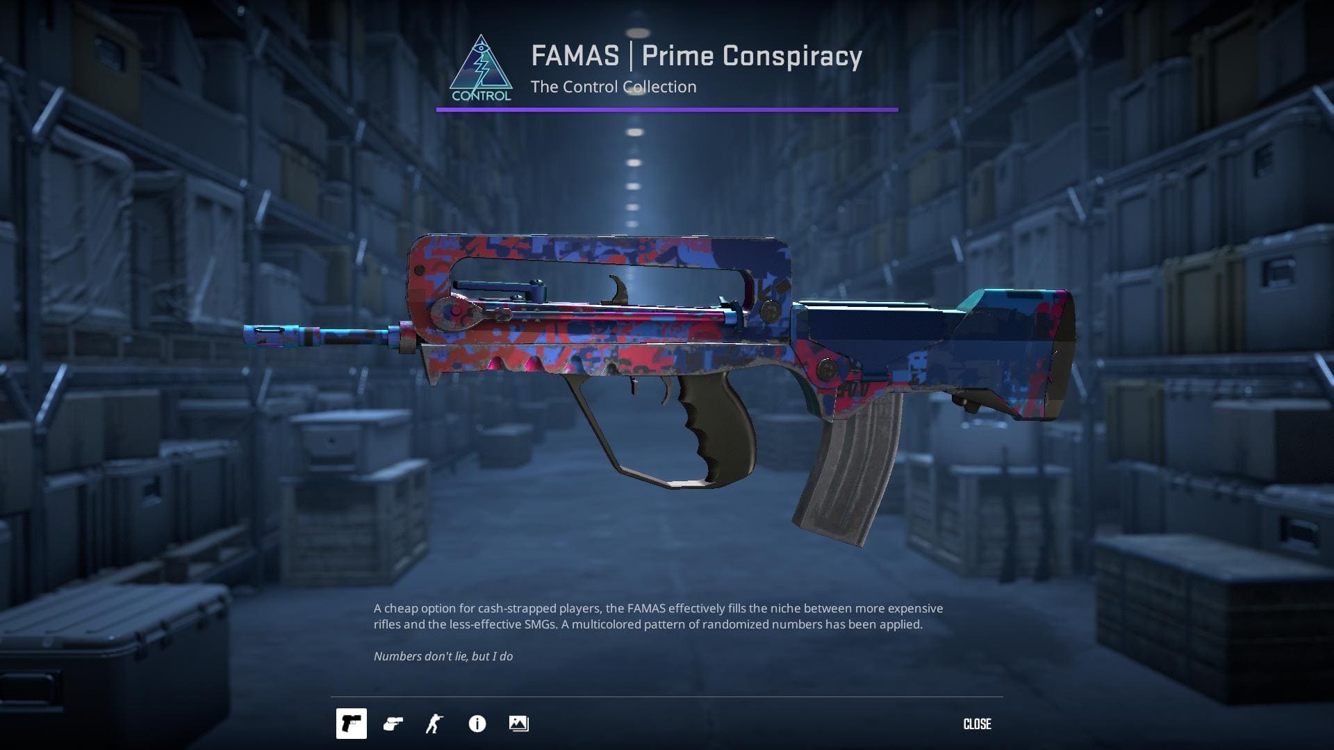 Famas Prime Conspiracy skin from Counter-Strike 2.