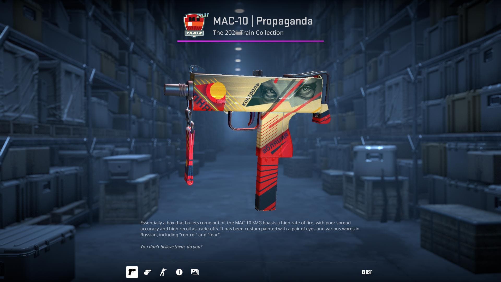 MAC-10 Propaganda skin from the 2021 Train Collection in Counter-Strike 2.