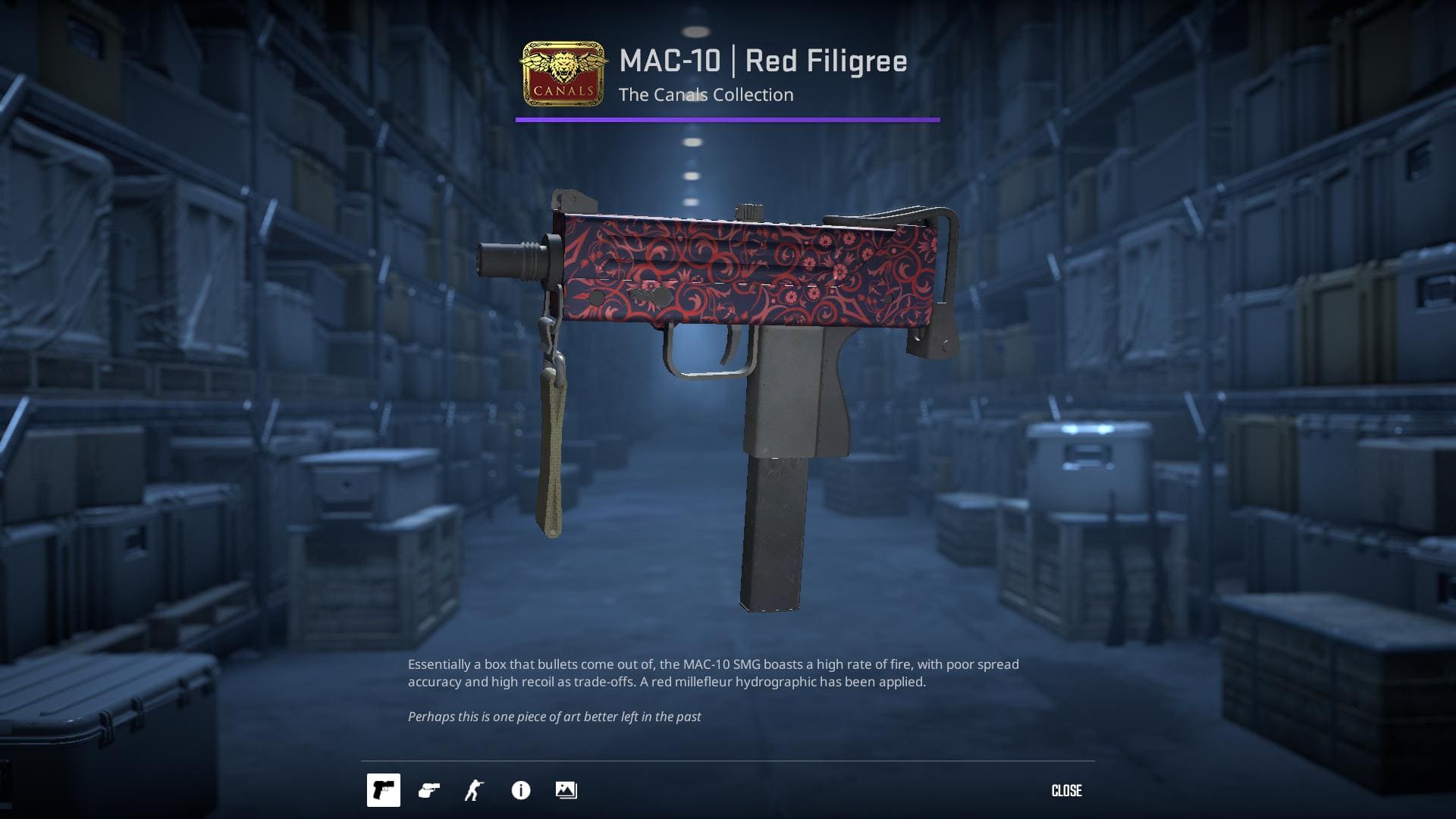 MAC-10 Red Filigree skin from the Canals Collection in Counter-Strike 2.