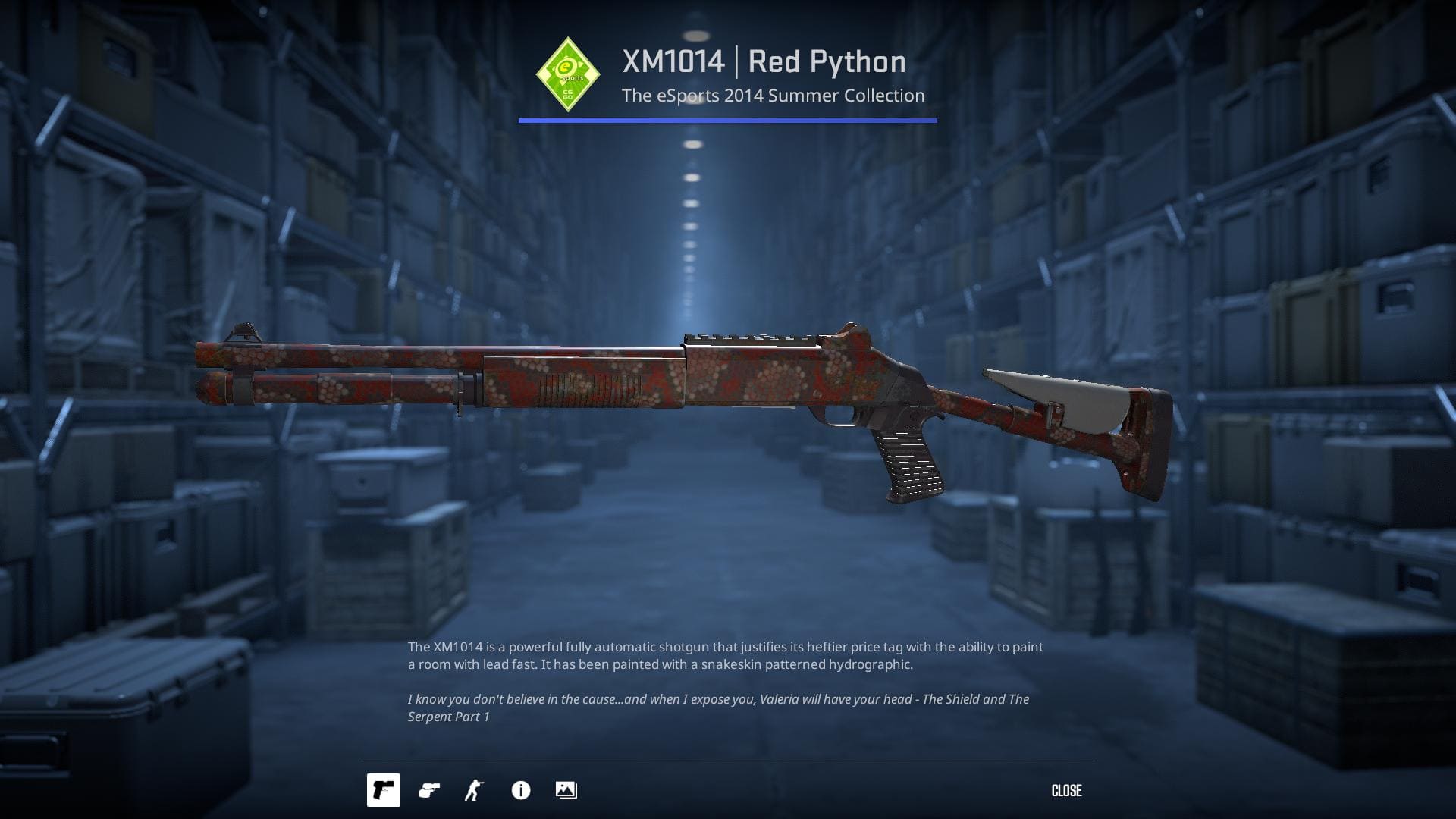 XM1014 Red Python rifle skin with a snakeskin-patterned hydrographic.