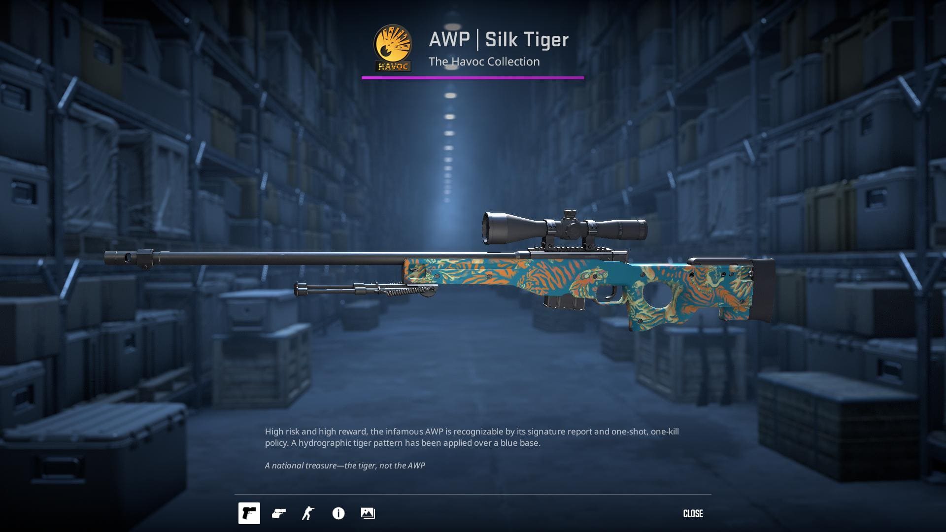 AWP Silk Tiger skin from the Havoc Collection in Counter-Strike 2.