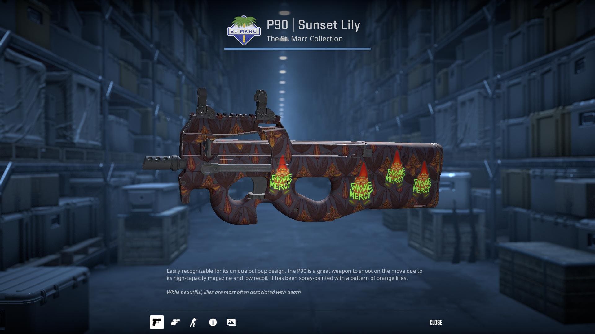 P90 Sunset Lily skin with a pattern of orange lilies.