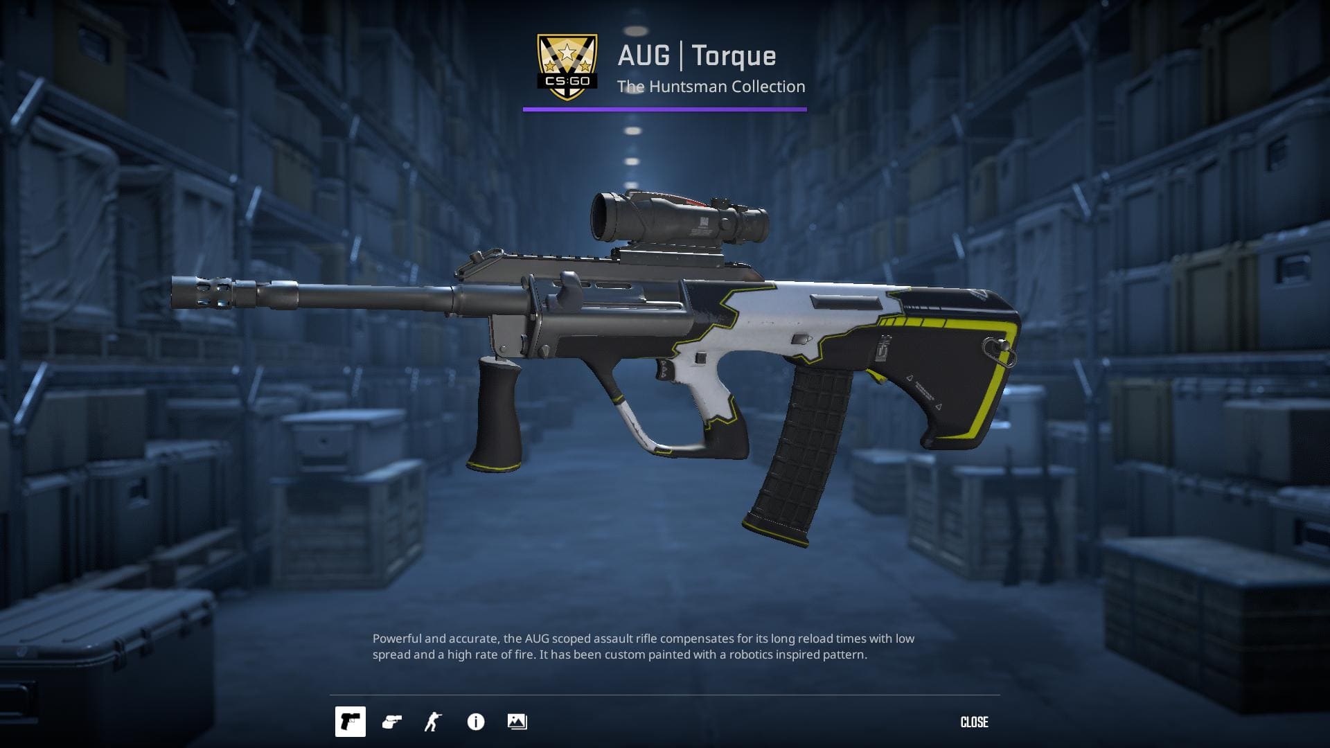 AUG Torque skin from Counter-Strike 2, decorated with a robotics-inspired pattern.