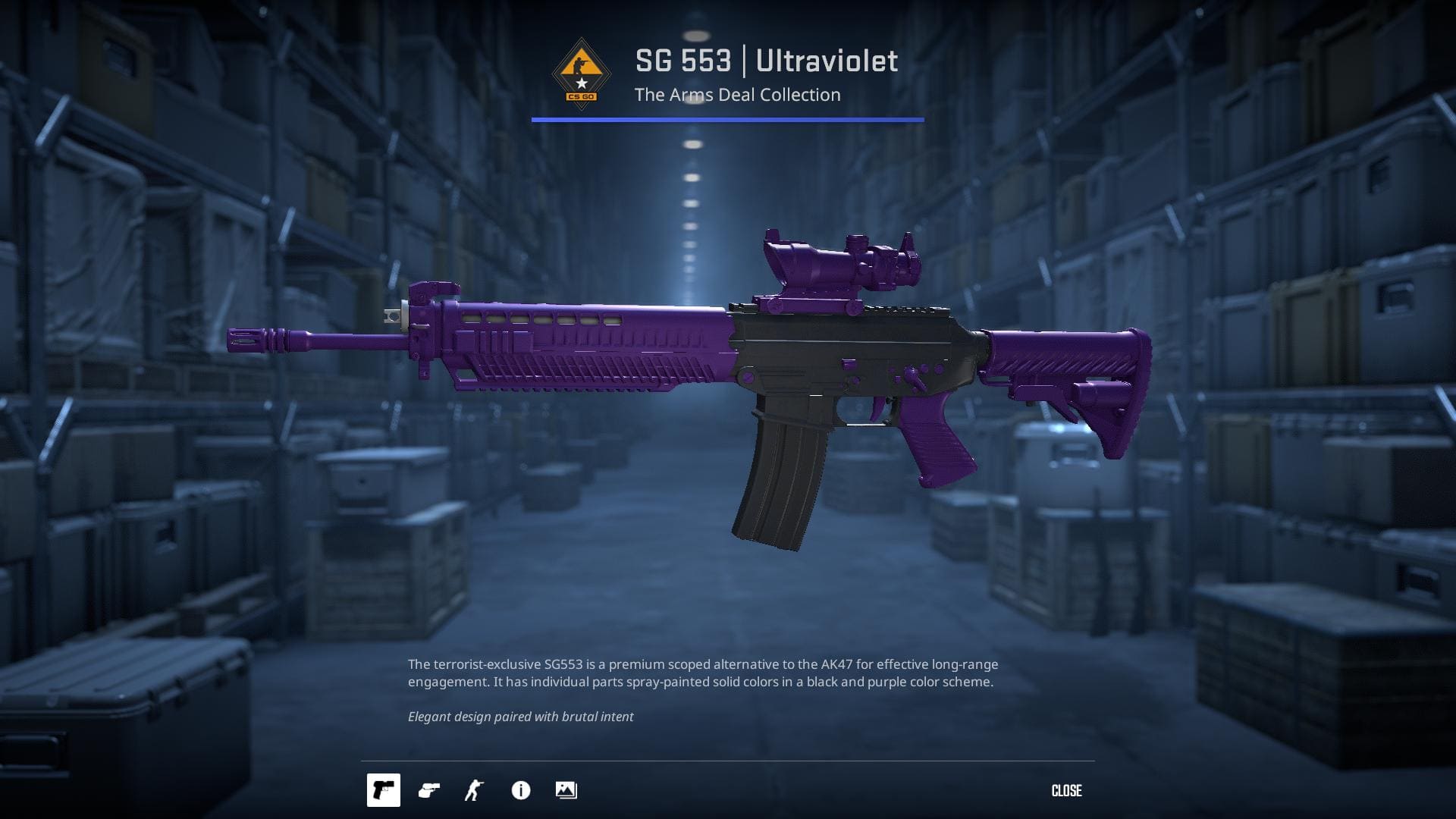 SG 553 Ultraviolet skin with a black and purple color scheme.