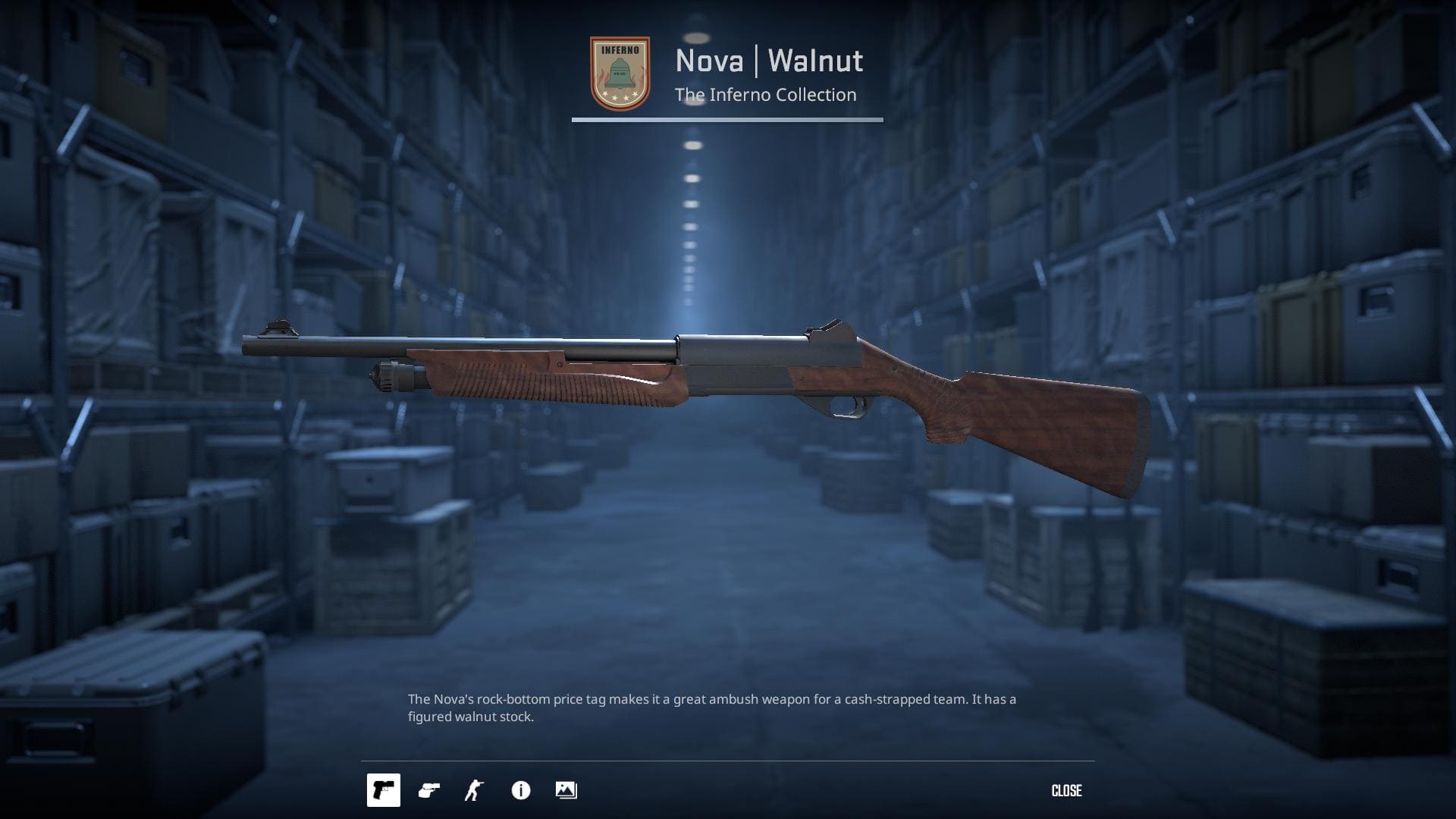 Nova Walnut skin from the Inferno Collection in Counter-Strike 2.