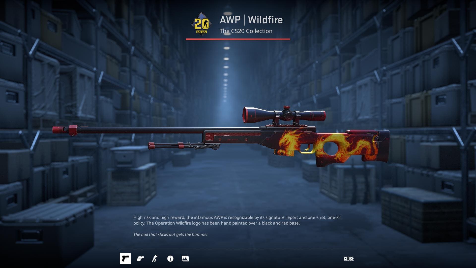 AWP Wildfire skin from the CS20 Collection in Counter-Strike 2.